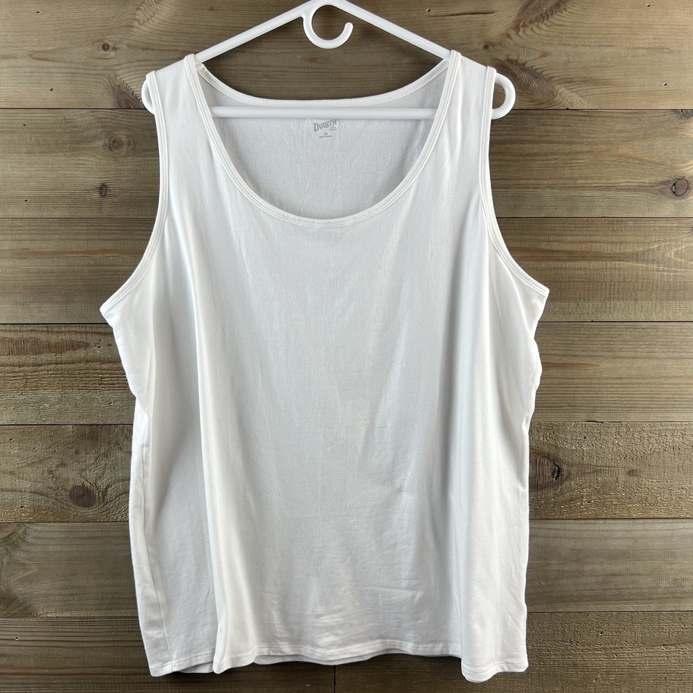Duluth Trading Womens Tank Top Scoop Neck Basic White Cotton Blend Stretch 2X